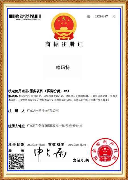 Trademark registration certificate